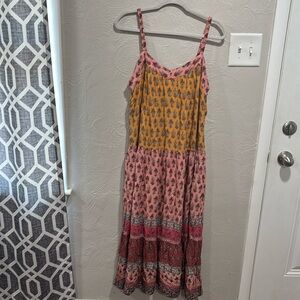 Knox Rose Floral Print Tiered Midi Dress Size Large